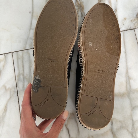 Prada espadrilles with logo hand-stitched, Prada logo flats shoes women 9 1/2 - Picture 5 of 7